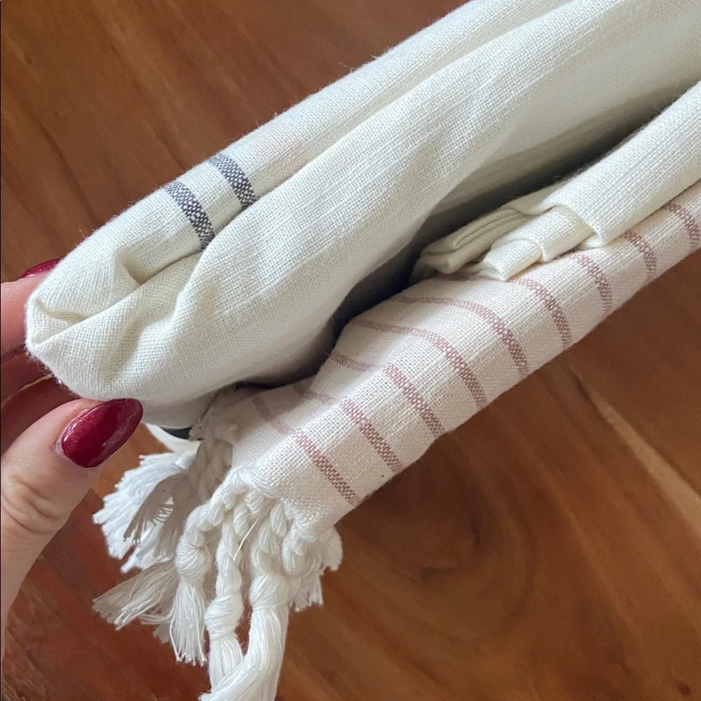 Hearth & Hand cream & mauve shower curtain fringe 72 x 72 inch bathroom decor